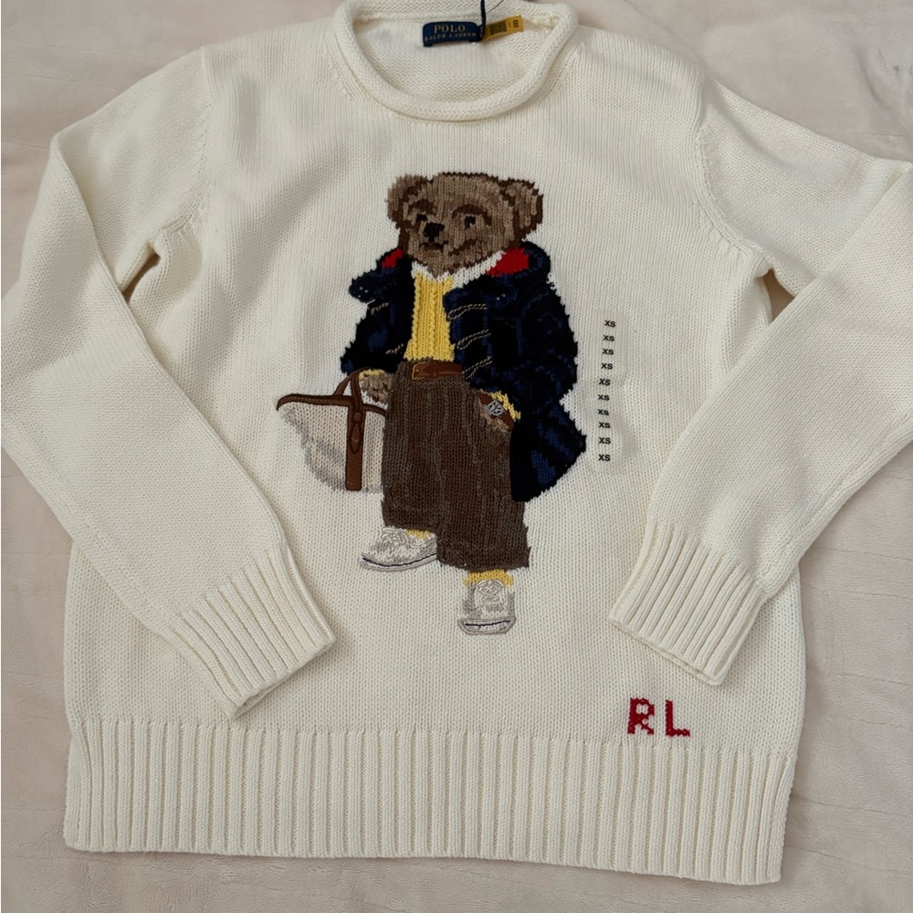 Ralph Lauren White Sweater with Bear Design